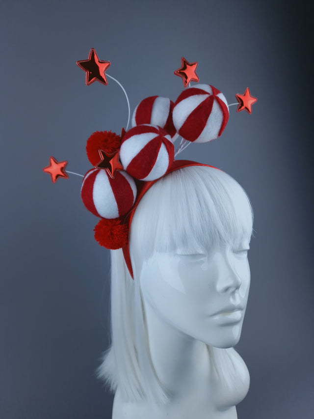 Red & White Balls & Stars Xmas Headdress