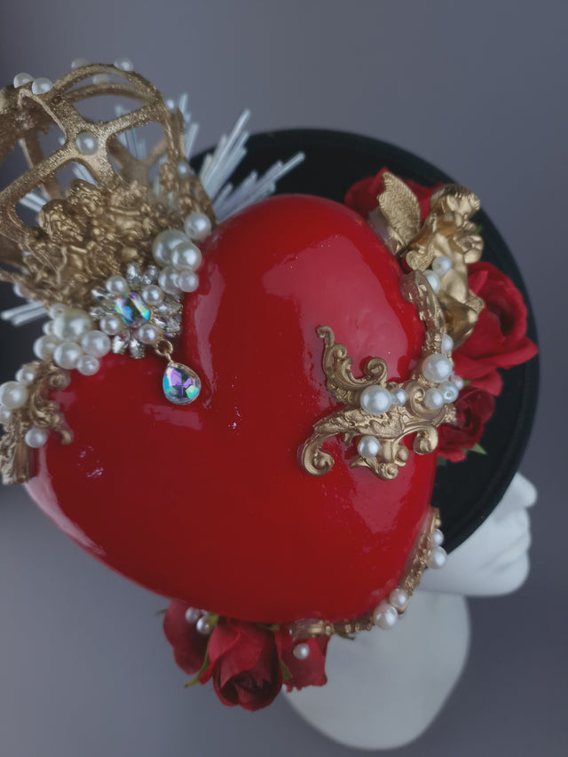 Pearls & Swine: Hat Red Sacred Heart, Cherub & Roses