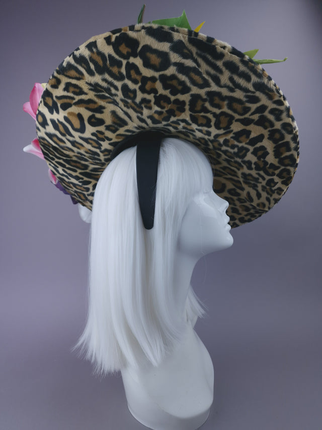 Pearls & Swine: Bespoke Commission Tropical Flower Leopard Print Hat