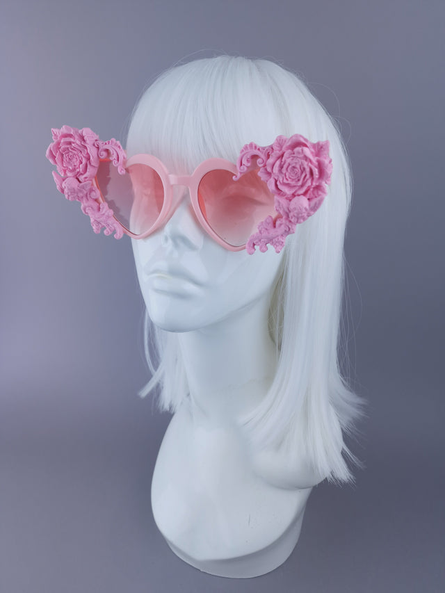 "Lisha" Pink Rose & Filigree Heart Shaped Sunglasses