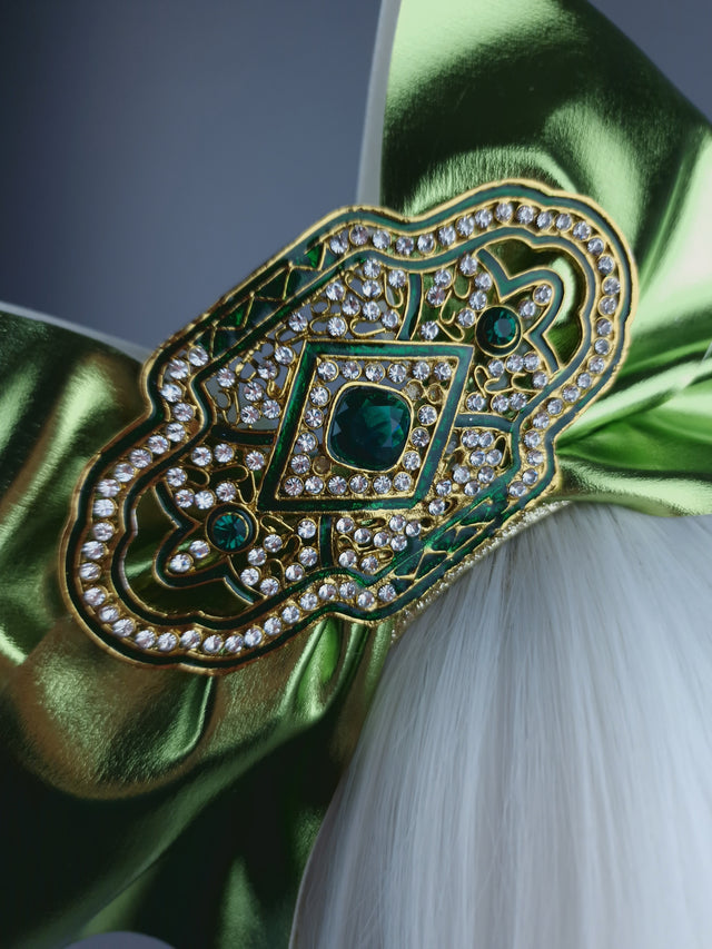 Green Metallic Bow & Jewel Xmas Headdress