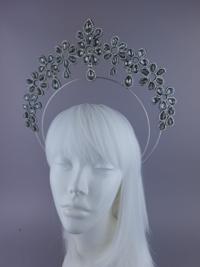 Pearls & Swine: Grey Diamanté Jewel Halo Headdress
