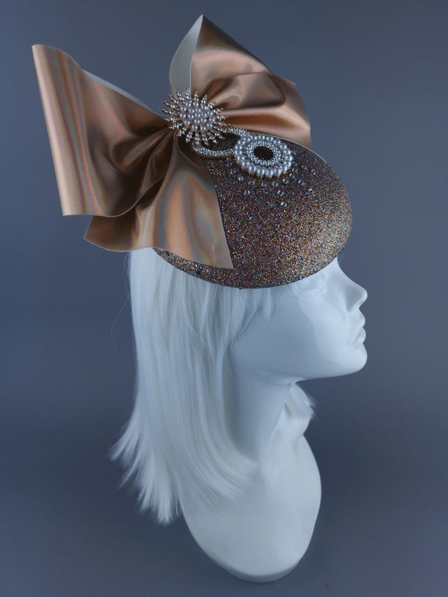 "Nova Godina" Iridescent Gold Jewel Bow Fascinator Hat