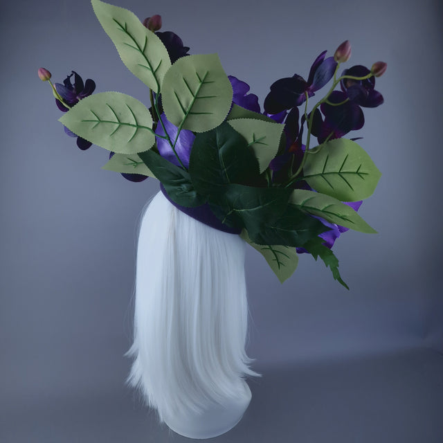 "Amoret" Purple Giant Rose & Orchid Fascinator Hat