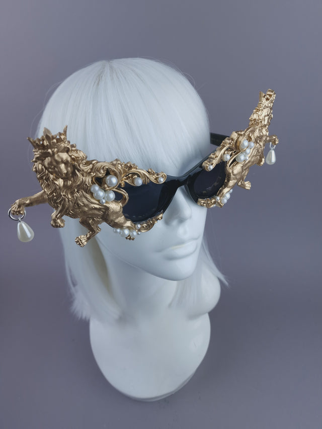 Pearls & Swine: Gold Lion Filigree & Pearl Sunglasses "Roar"