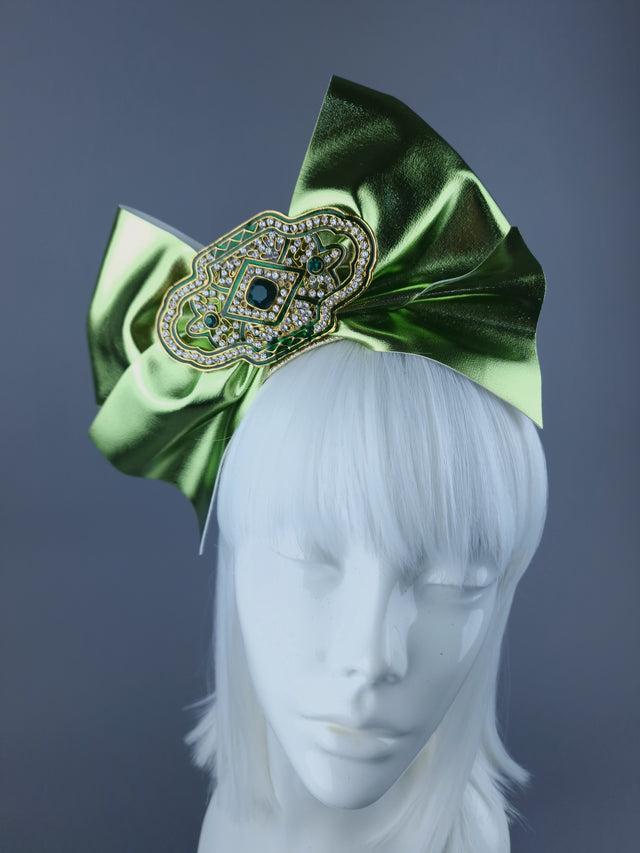 Green Metallic Bow & Jewel Xmas Headdress