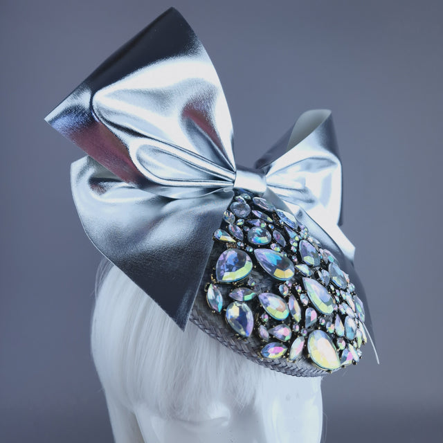 "Diella" Grey Jewel & Silver Bow Fascinator Hat