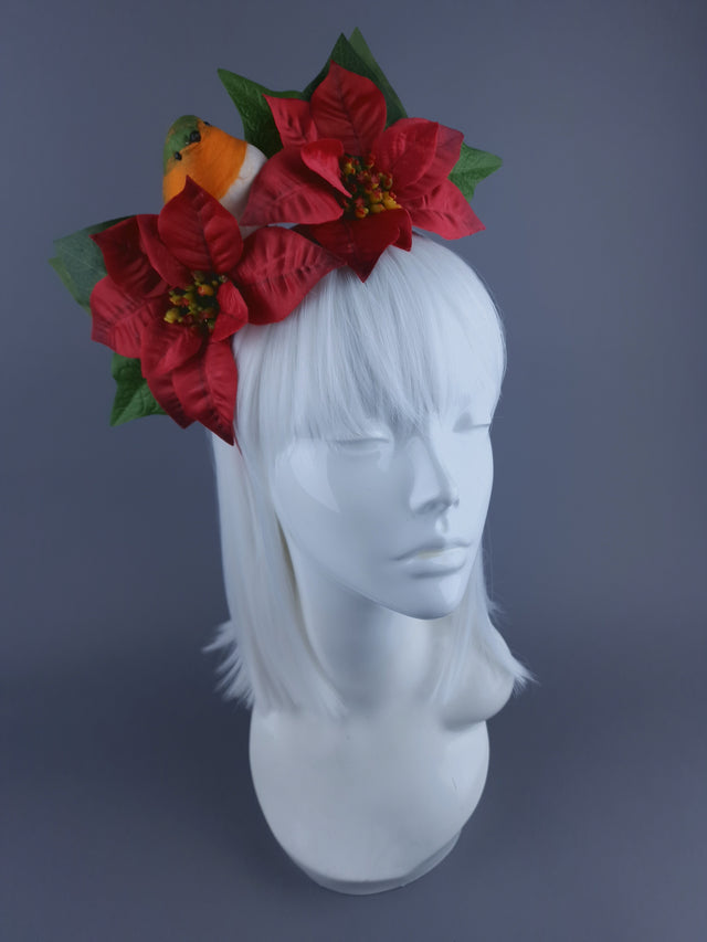 Robin & Red Poinsettia Xmas Headdress