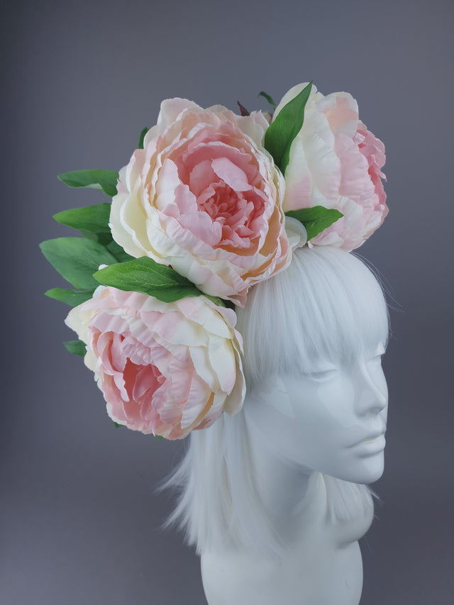 Pearls & Swine Headdress Pink Cream Peonies Floral Flower