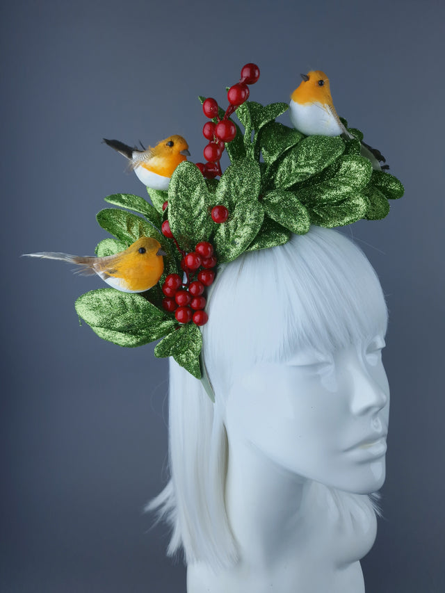 Glittered Holly & Robin Birds Xmas Headdress