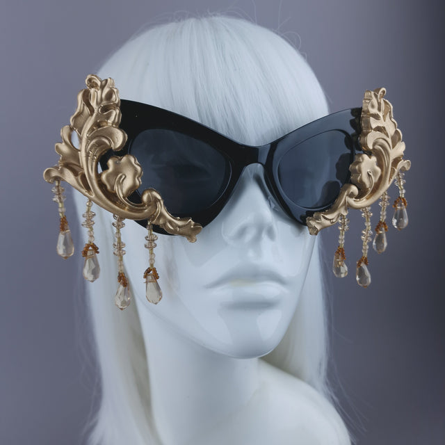 "Jezebeth" Black & Gold Filigree Sunglasses