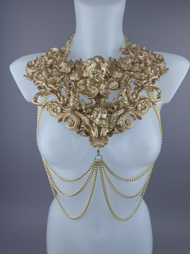 "Celestina" Gold Cherub & Filigree Harness Body Jewellery.