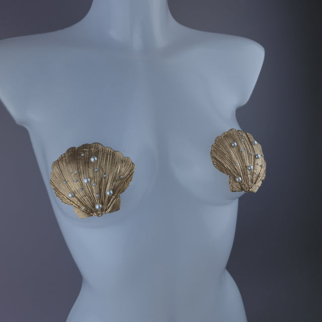 Pearls & Swine: Gold & Pearl Shell Mermaid Nipple Pasties "Ariel"