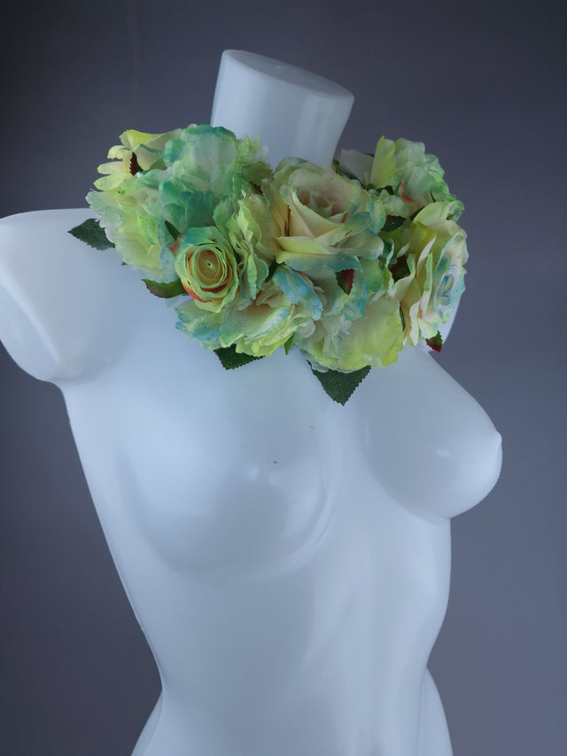 "Lime" Green Rose & Flower Headdress & Neckpiece