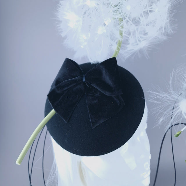 "Dandi-licious" Dandelion & Bow Black Fascinator Hat