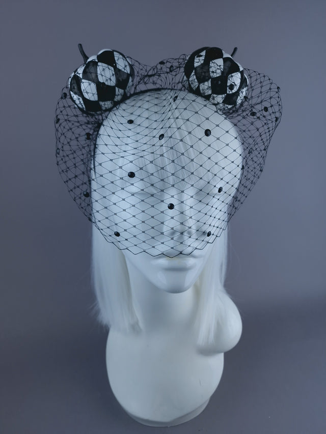 "Boo" Black & White Pumpkin Ear Veil Headdress