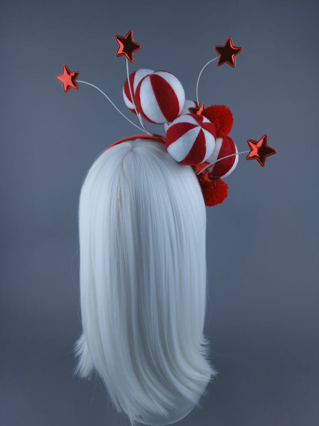 Red & White Balls & Stars Xmas Headdress