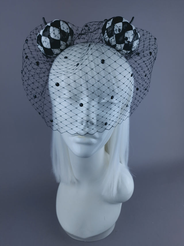 "Boo" Black & White Pumpkin Ear Veil Headdress