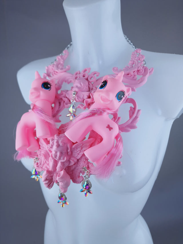 "Babylonia" Pastel Pink Pony & Filigree 666 Neckpiece