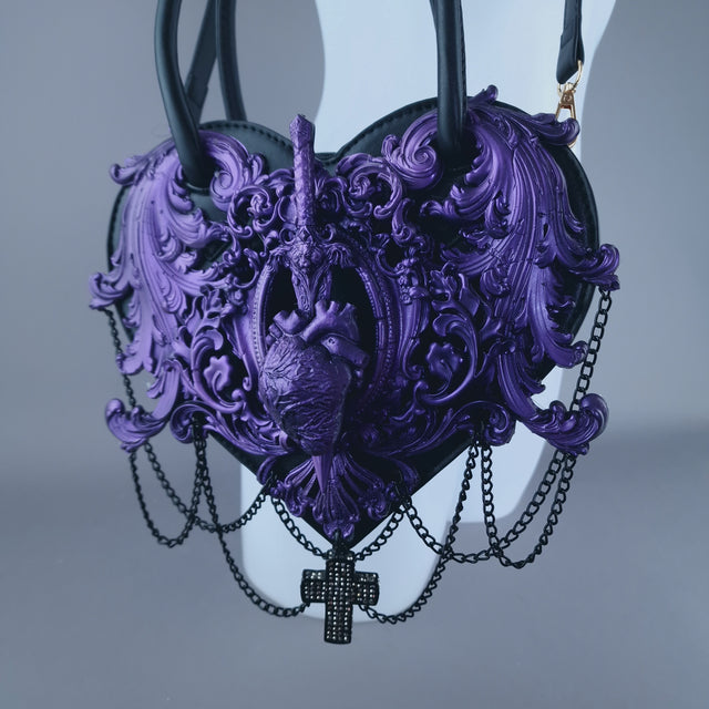 "Tullia" Purple Filigree Heart Shaped Handbag