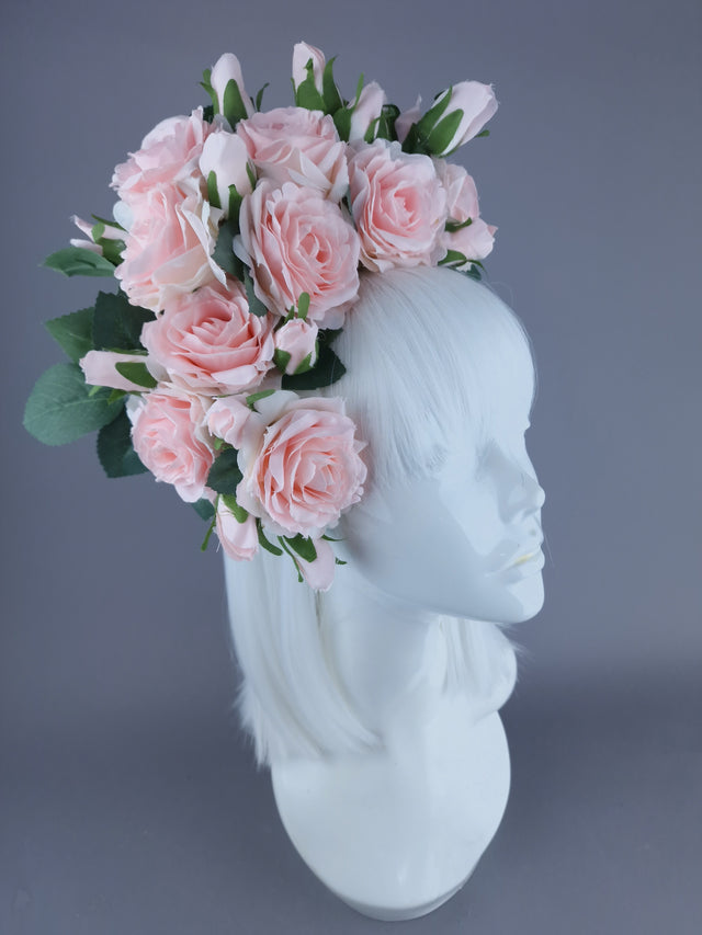 "Ida" Pastel Pink Rose & Rosebud Flower Headdress