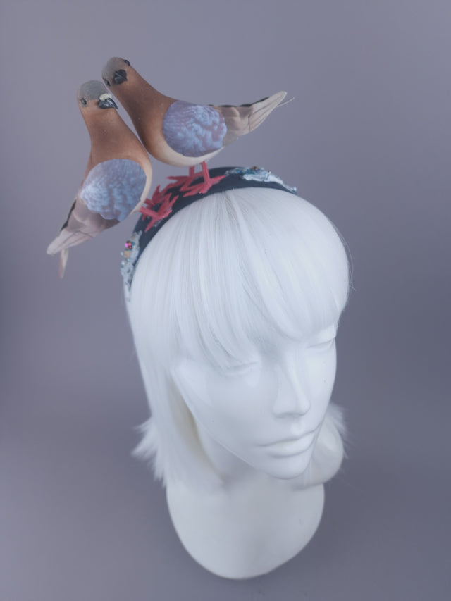 Pearls & Swine: Whimsical Pigeons in Love Headband "Wabi-Sabi"