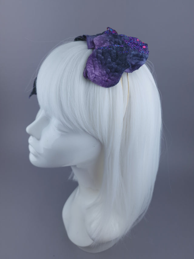 "Baxter" Purple Vintage Inspired Velvet Leaf Headdress
