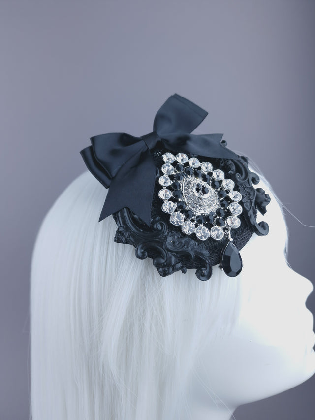 Black Jewel, Filigree & Bow Mini Fascinator