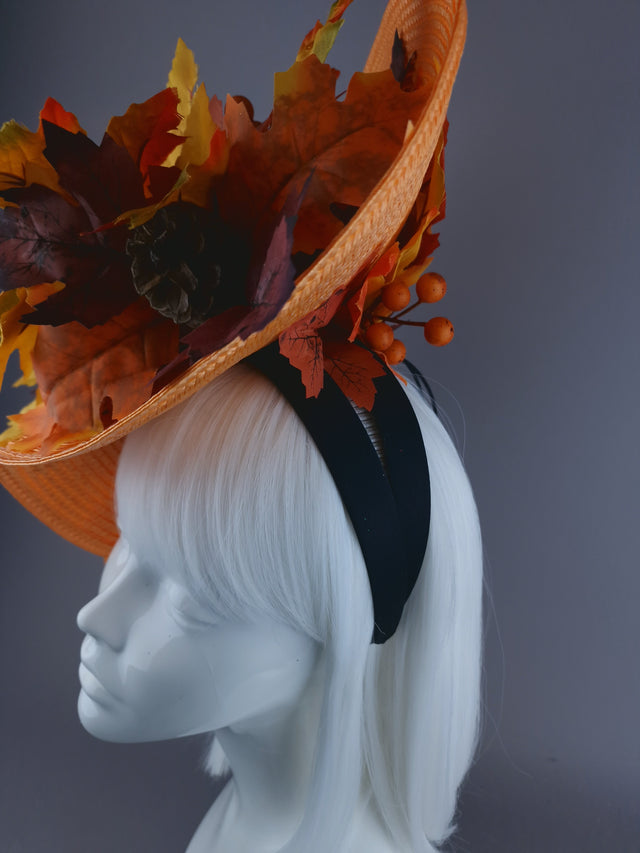 "Maple" Orange Autumn Leaf & Pumpkins Hat