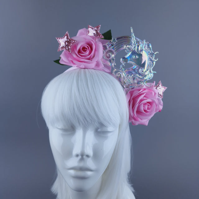 "Star Dust" Velvet Pink Rose, Stars & Unicorn Headdress