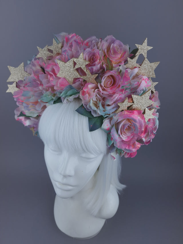 "Heavenly" Pastel Flower & Gold stars Headdress & Neckpiece