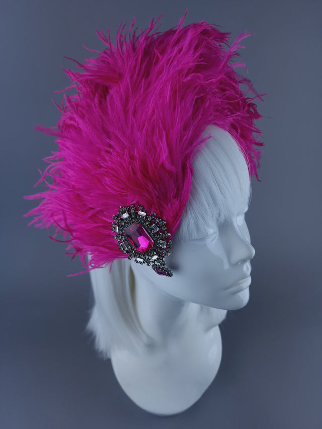 "Nomi" Pink Feather Headdress with Jewel