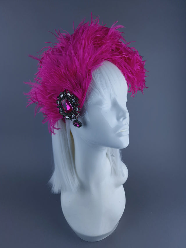 "Nomi" Pink Feather Headdress with Jewel