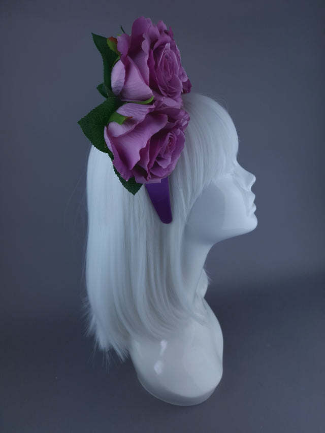 "Mavis" Pink/Purple Rose Flower Headdress & Neckpiece