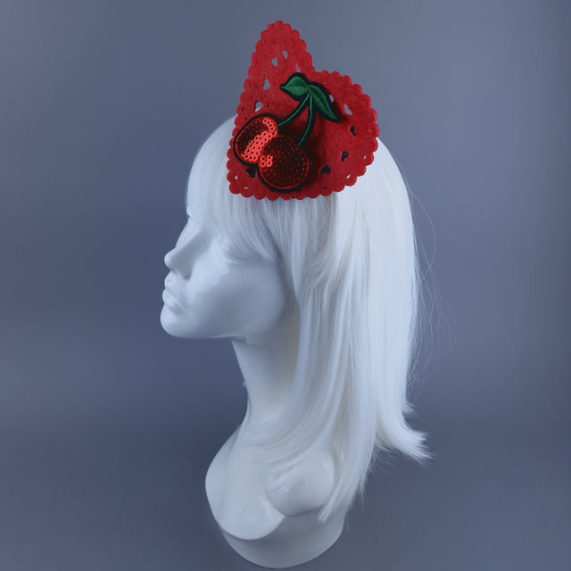 "Mimi" Heart & Cherry Mini Fascinator