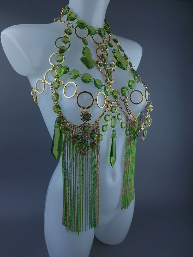 "Limelight" Green & Gold Jewel & Chain Harness