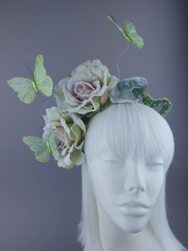 Green Rose & Caterpillar Headpiece