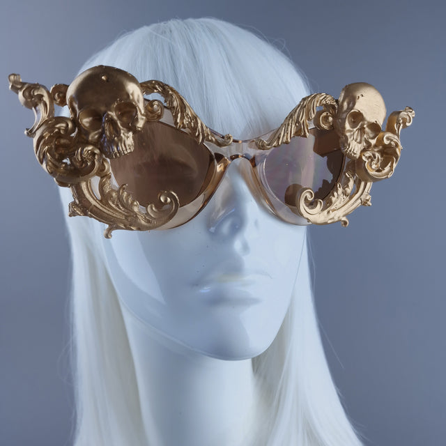 "Divya" Gold Filigree Skull Sunglasses