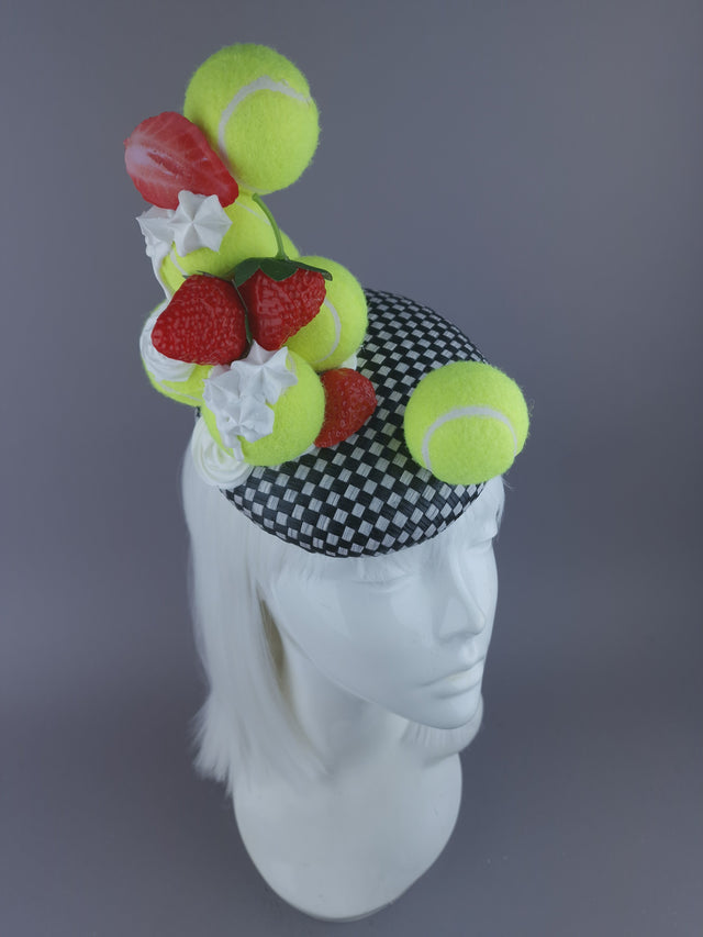 Pearls & Swine: Wimbledon Fascinator Tennis Balls Hat - Strawberries & Cream