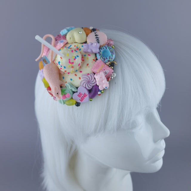"Feast" Pink Rat & Candy Mini Fascinator