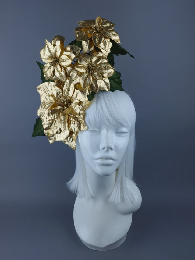 Metallic Gold Poinsettia Xmas Headdress