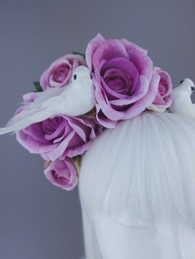 "Torrin" Pink/Purple Rose & Doves Headdress