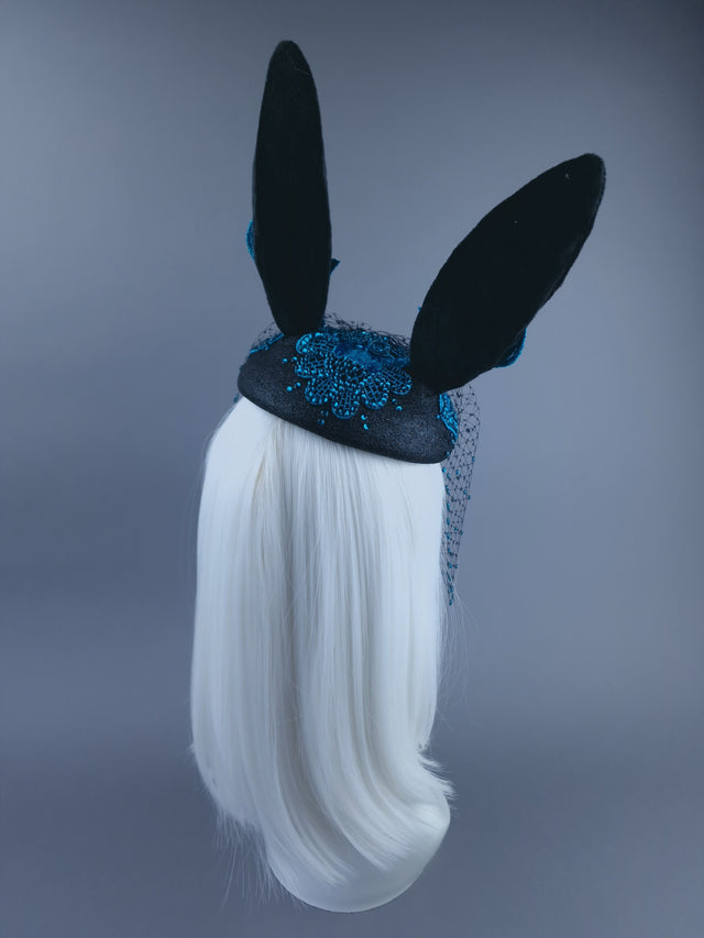 "Luhlaza" Blue Lace Bunny Rabbit Ear Fascinator Hat