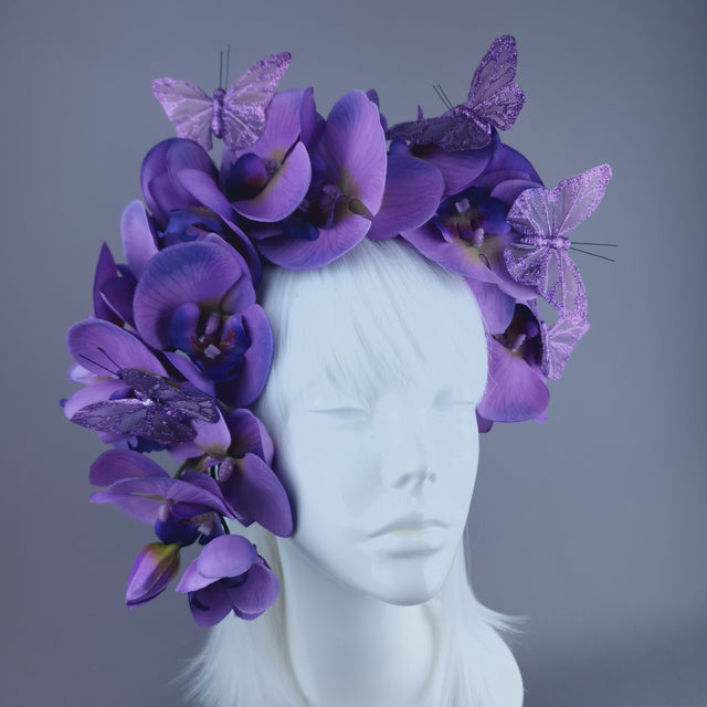 "Badriyah" Purple Orchid & Butterfly Headdress