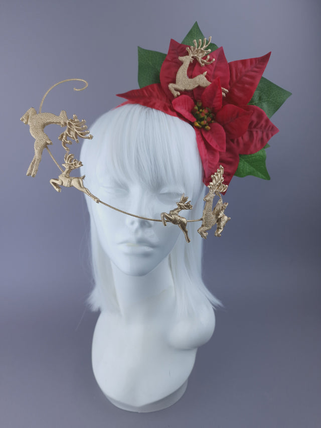 Red Poinsettia & Reindeer Xmas Headdress