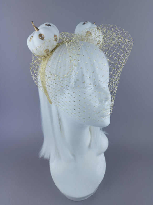 "Boo-Boo" Gold & White Pumpkin Ear Veil Headdress