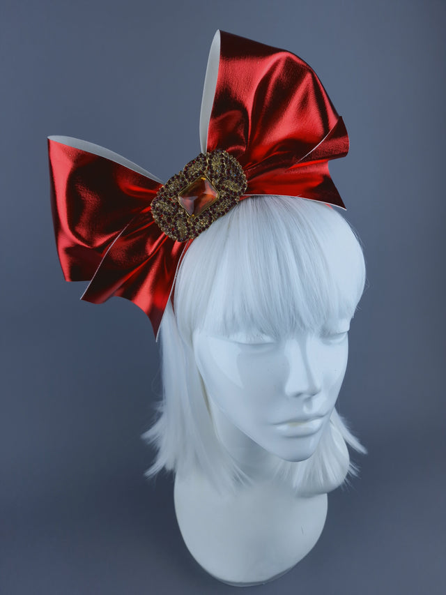 Red Metallic Bow & Jewel Xmas Headdress