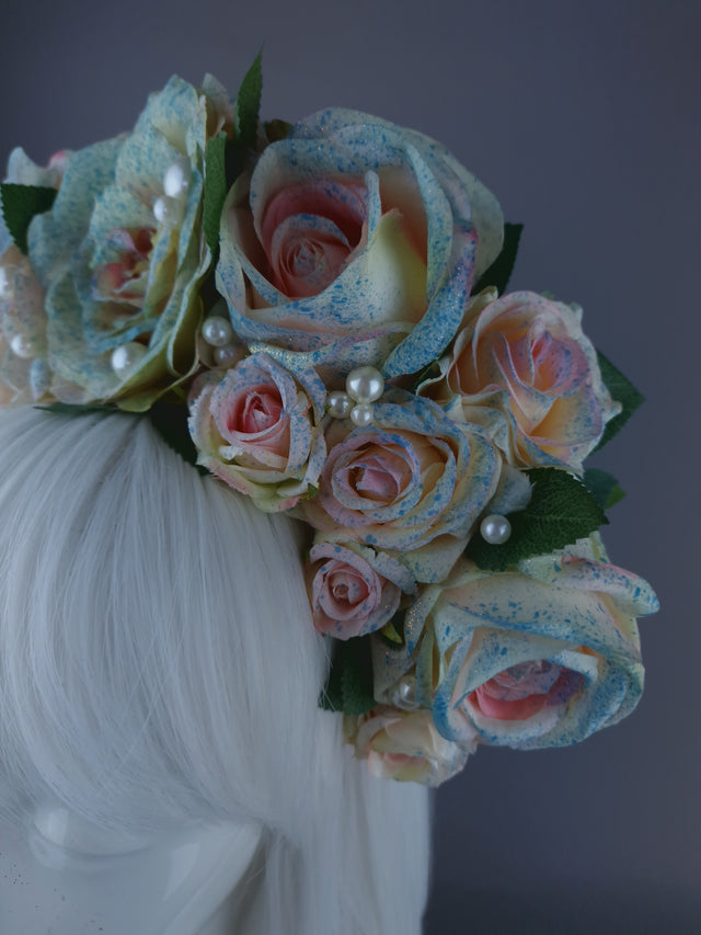 "Lolitta" Pastel Rose & Pearl Flower Headdress & Neckpiece