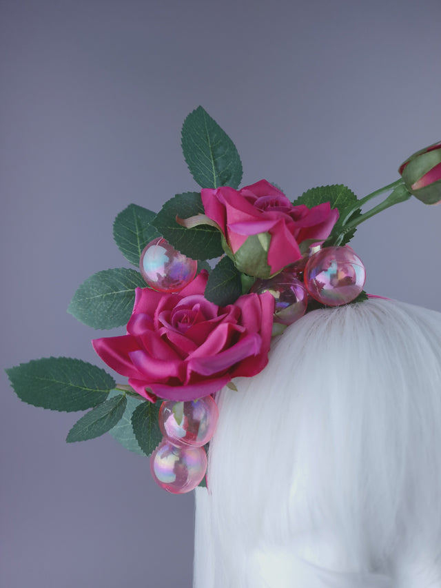 "Dianthe" Pink Flowers & Bubbles Headdress