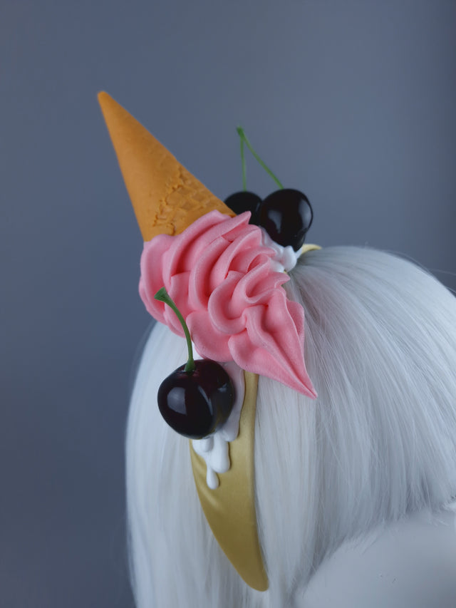 Pink Dropped Ice-cream & Cherries Headband